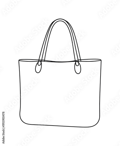 "Everyday Tote Outline". Minimalistic one-line drawing classic tote with slightly rounded bottom corners and