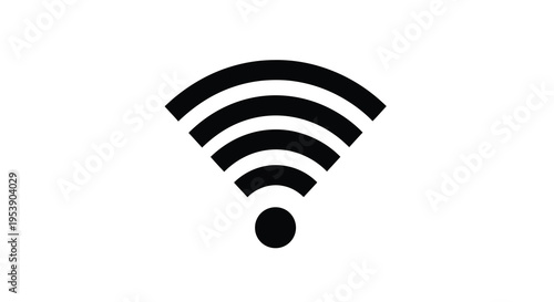 A simple black and white illustration depicting a common wifi signal strength indicator icon