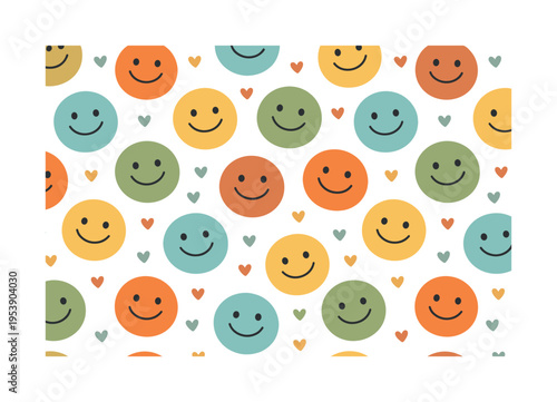 happy face icons composition seamless pattern, repeating pattern, surface design, textile print, scattered
