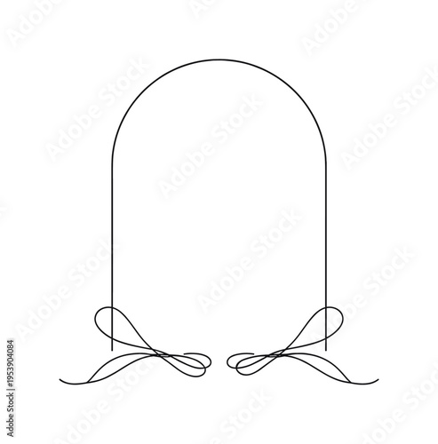 "Decorative Affirmation Frame". Minimalistic one-line drawing graceful arch-shaped frame with subtle flowing