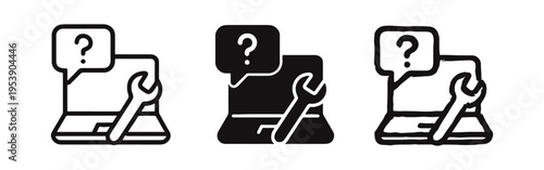 Laptop Repair and Troubleshooting Assistance Icon Set with Question Mark and Wrench