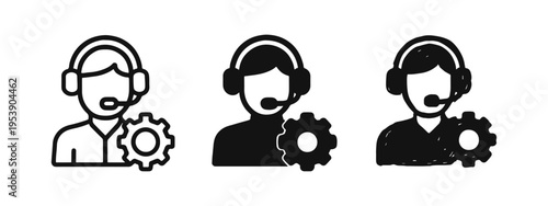 Customer Service and Technical Support Settings Icon Set in Various Styles
