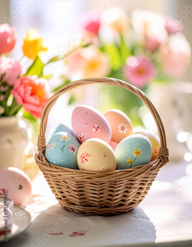 Koszyk wielkanocny z jajkami dekoracja