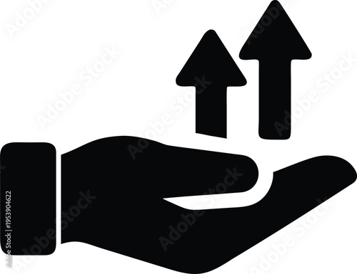 Fotografie A black hand holding two upward pointing arrows aloft