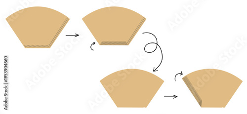 コーヒーフィルターの折り方の説明ベクターイラスト