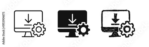 Computer Software Update and Download Settings Icon Set for System Configuration