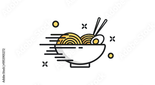 Noodle bowl with chopsticks illustration