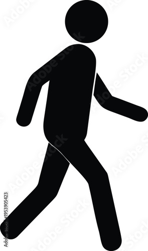 Simple black silhouette of a person walking forward actively