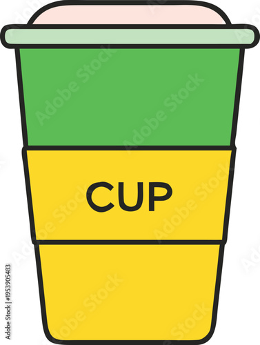 Colorful illustration of a disposable cup with a lid