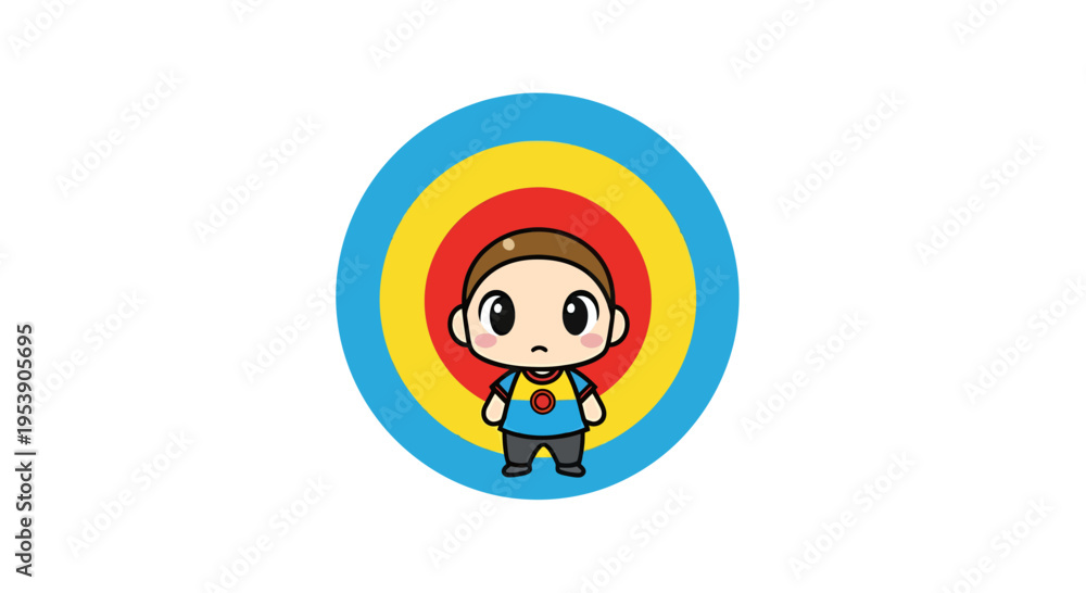 Fototapeta premium Cute cartoon character in target, vector illustration, flat design, success concept