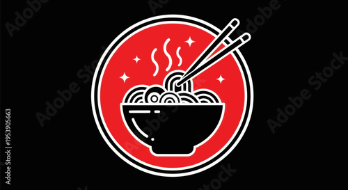 Noodle bowl with chopsticks minimalist design