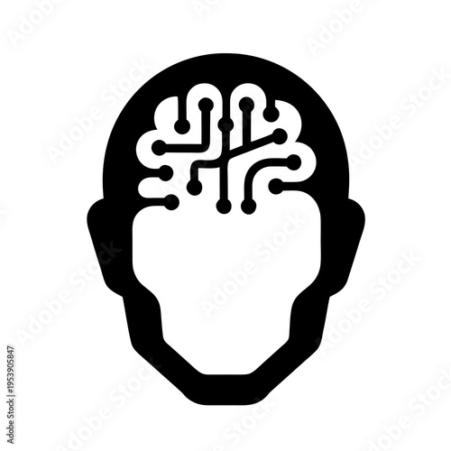 AI Brain Icon — Human Head Silhouette with Circuit-Style Neural Network for Tech, AI & Cognitive Design
