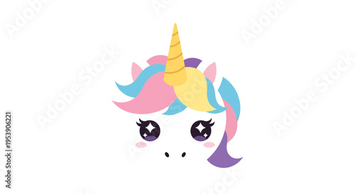 Cute Unicorn Face Vector Illustration, Cartoon Style Graphic for Kids, Fantasy Design