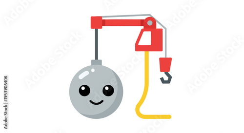 Demolition ball illustration, vector style graphic, for construction, destruction, and building concepts.