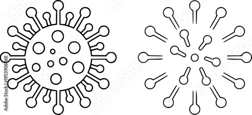 Black Line Virus Representing Disease and Infection White Background microbe microscopic