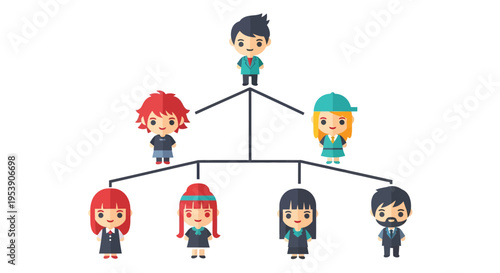 Family Tree Vector Illustration, Flat Design, Genealogy, Relationships, Children, Parents, Cartoon Style