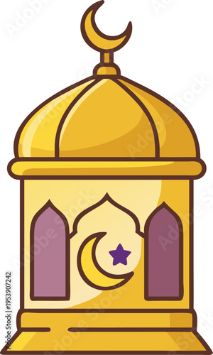 Colorful illustration of a traditional islamic lantern with details