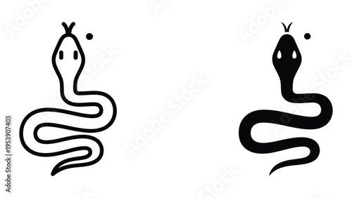 Two stylized snakes in black and white vector illustration