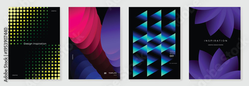 Dark abstract gradient poster collection with blue geometry