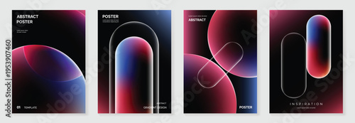 Minimal abstract poster collection with glowing line shapes