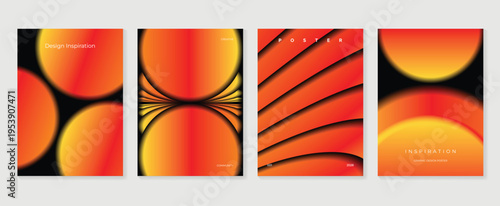 Orange abstract gradient poster collection with bold curved geometry
