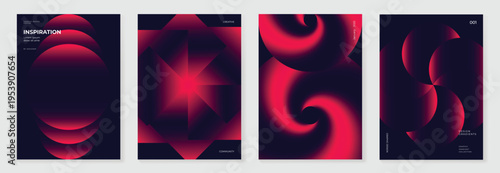 Abstract neon gradient poster collection with curved shapes
