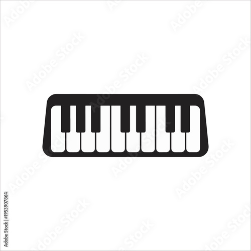 Modern Piano Keyboard Icon Vector | Music Instrument Flat Black Design