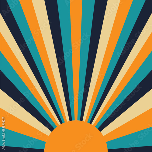 Art deco sunshine design created from navy, blue, gold and pale yellow rays radiating from a gold semicircle