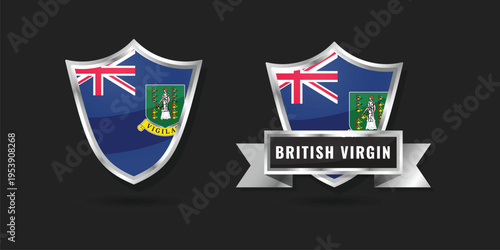 High-quality glossy silver shield emblems with the flag of British Virgin Islands. Includes name banner. Perfect for Caribbean maritime, tourism, and patriotic colonial identity designs.