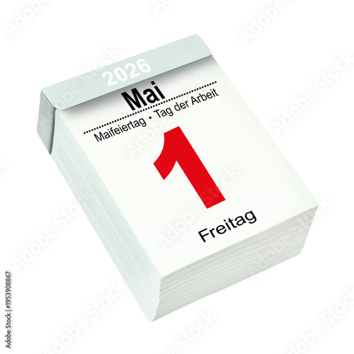 Deutscher Kalender Datum 1. Mai  2026 Tag der Arbeit  Maifeiertag Hintergrund transparent PNG cut out