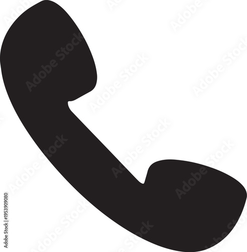 A simple black silhouette icon of a traditional telephone handset isolated on a plain white background