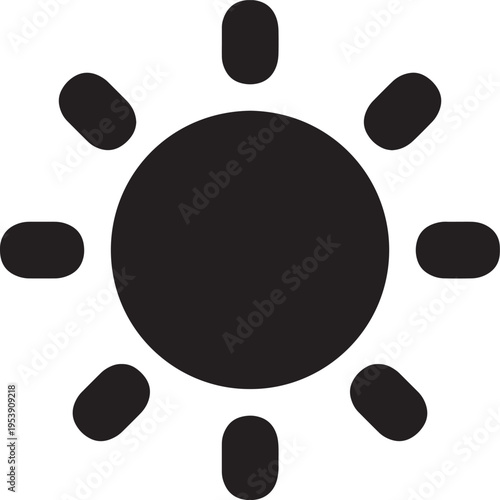 A minimalist icon representing a bright sun with eight distinct rays