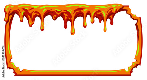 Dripping liquid orange honey slime melt lava seamless border frame
