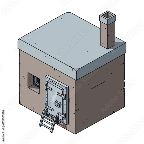 Isometric Bunker Illustration with Ladder and Secure Door.