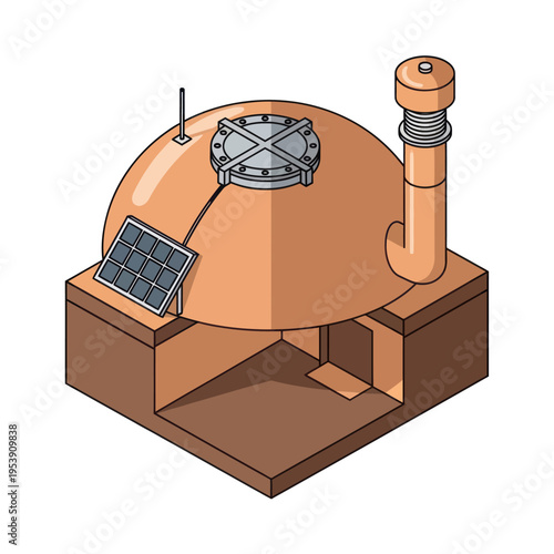 Isometric Illustration of a Sustainable Underground Home with Solar Panel.