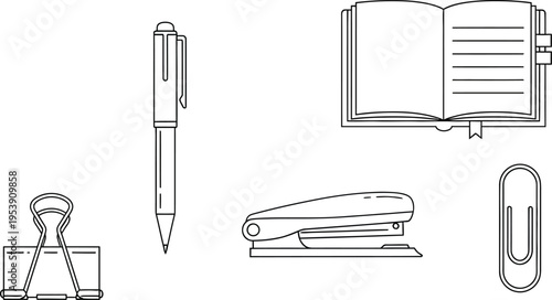 Collection of essential office stationery tools