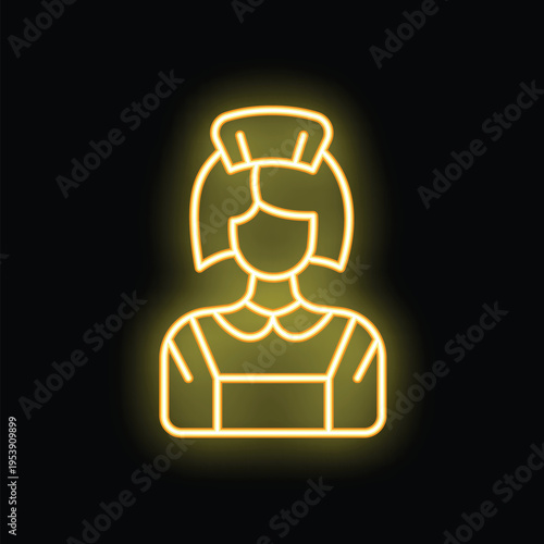 Neon sign showing a maid cleaning lady wearing a uniform