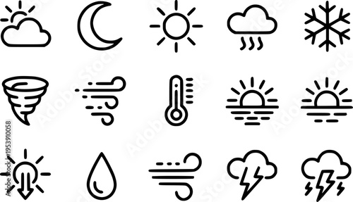 Collection of Weather Featuring Sun Moon Clouds Rain Snow Tornado Thermometer Lightning