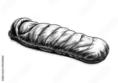 Hand-drawn illustration of a sleeping bag on a white background, perfect for outdoor adventures