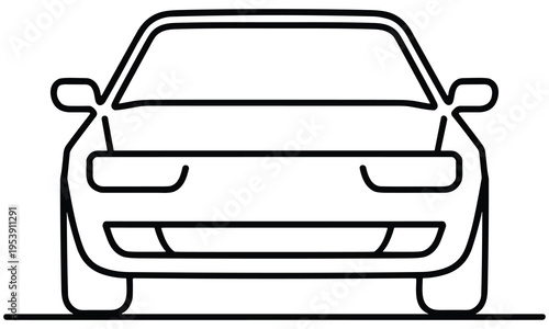 Simple black and white vector illustration of a car facing forward with a clean design, perfect for automotive designs and modern transportation concepts.