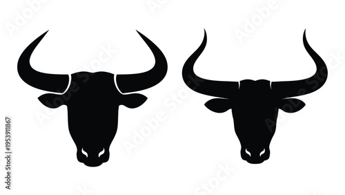 Two black silhouettes of bull heads facing each other minimalist design