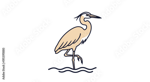 Illustration of a Heron Bird Standing.