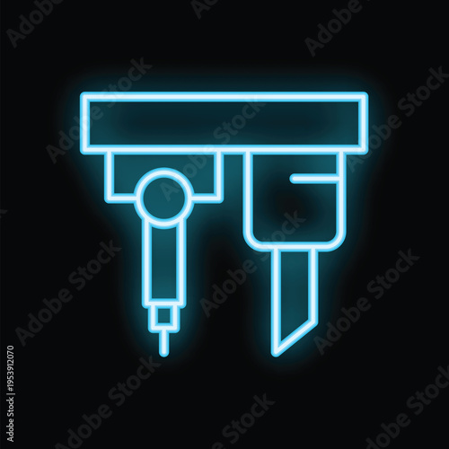 Neon sign of a rotary hammer and a hammer drill hanging on a wall