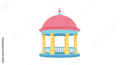 Gazebo Vector Illustration, Flat Design, Park Structure, Outdoor Scene, Architectural Element, Summer