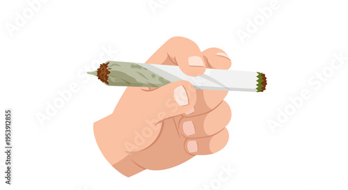 Hand holding joint, Vector Illustration, cannabis culture, marijuana, drug use, smoking, recreational