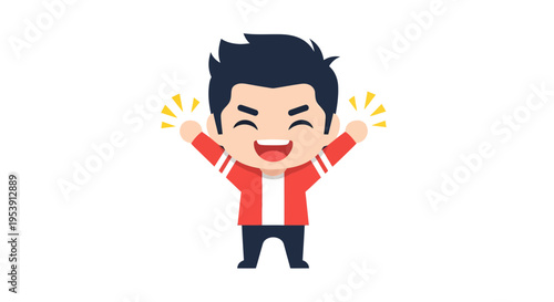Happy cartoon man, vector illustration, flat design, success, achievement, joy, happiness, winning, cheerful, positive, smiling