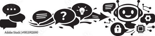 AI chatbot silhouette of speech bubbles evolving, conversational art.