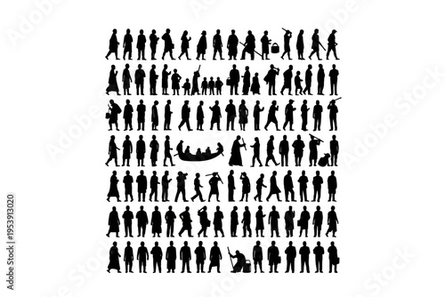 A massive professional bundle of unique traditional Sylheti people silhouettes set