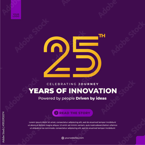 25th anniversary colorful gradient social media post on dark background with modern corporate number