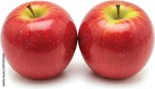 Two fresh red apples isolated on white background for food and healthy eating concepts